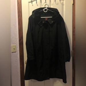 Rich black Gallery coat with pleated hood size 1X